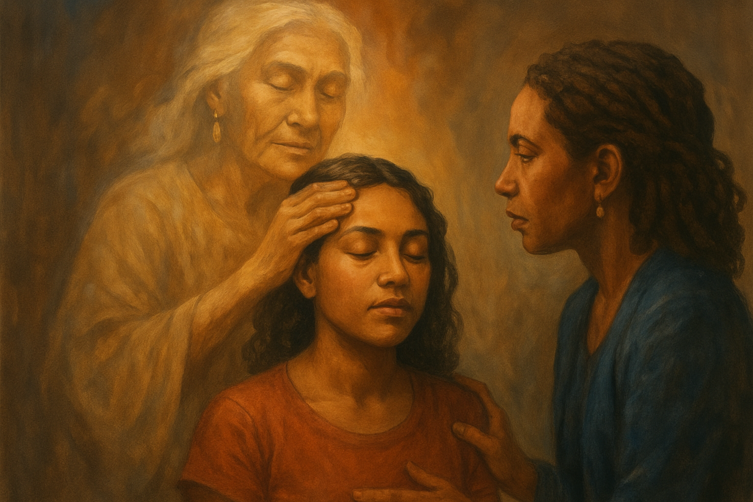 Client receiving ancestral insight during a session